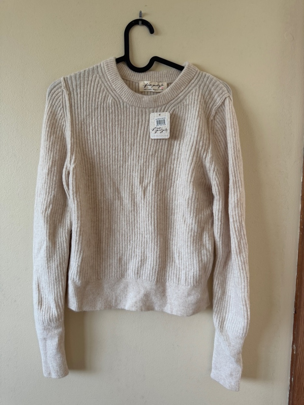 Cream Ribbed Crewneck Sweater